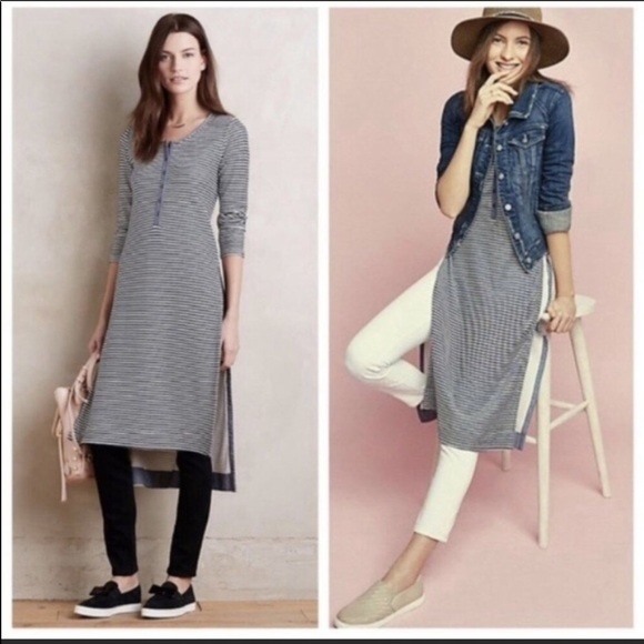 Anthropologie Tops - Anthropologie Postmark Henley Striped Tunic Size M